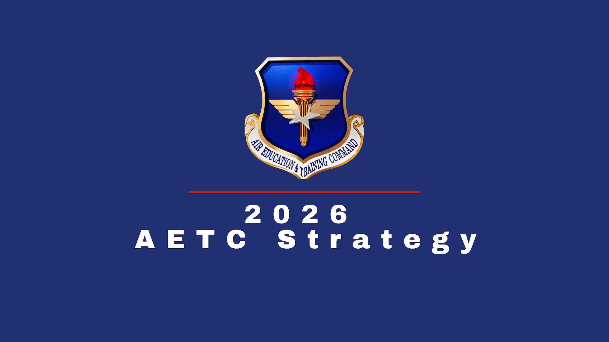 AETC shield on blue background with words 2026 AETC Strategy