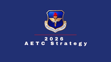 AETC shield on blue background with words 2026 AETC Strategy