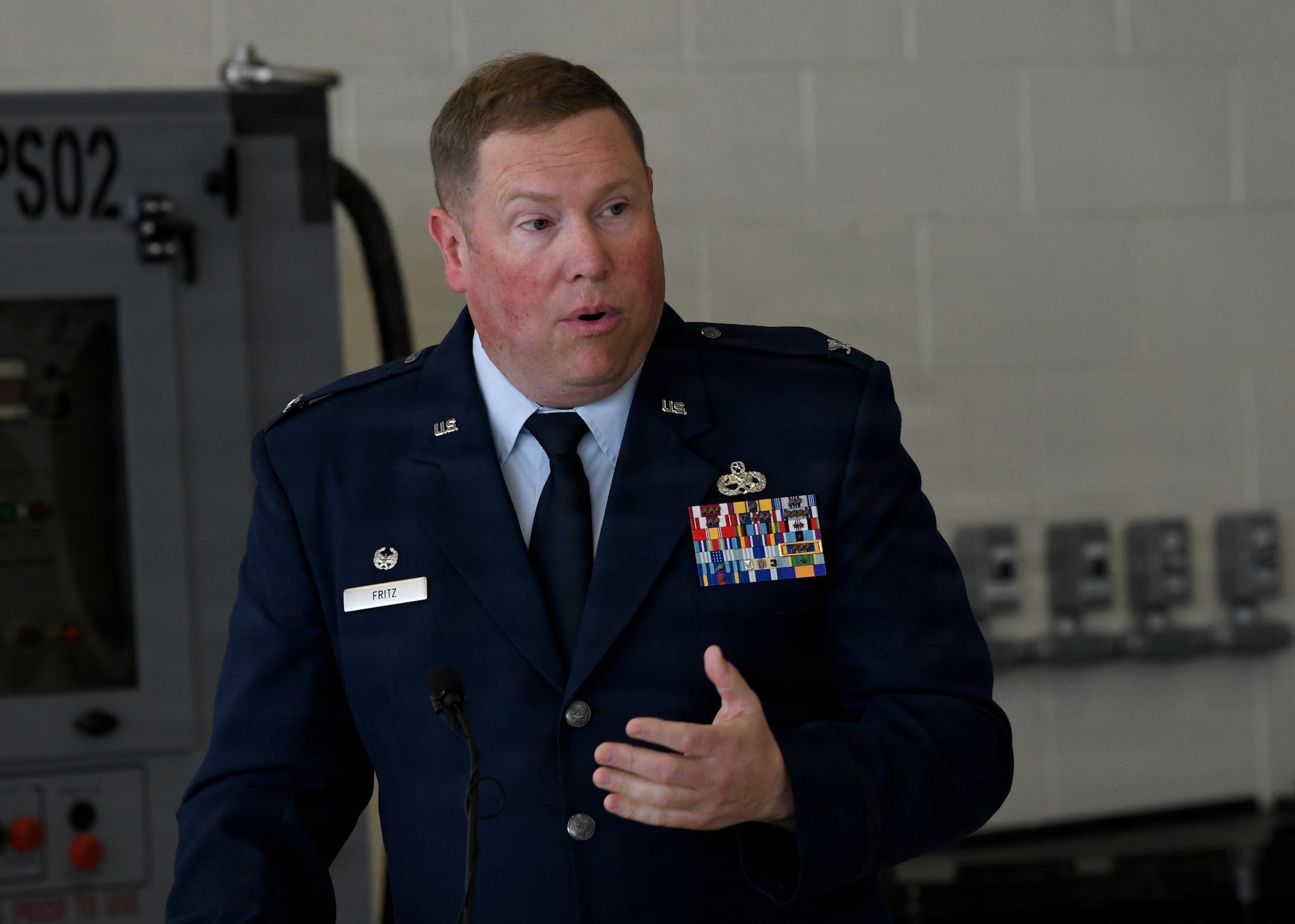 U.S. Air National Guard Col. Jesse J. Fritz speaks during his promotion ceremony, May 8, 2026, at Francis S. Gabreski Air National Guard Base, Westhampton Beach, New York. Fritz was promoted to colonel and serves as the 106th Rescue Wing Maintenance Group Commander. (U.S. Air National Guard photo by Tech. Sgt. Kevin Donaldson)