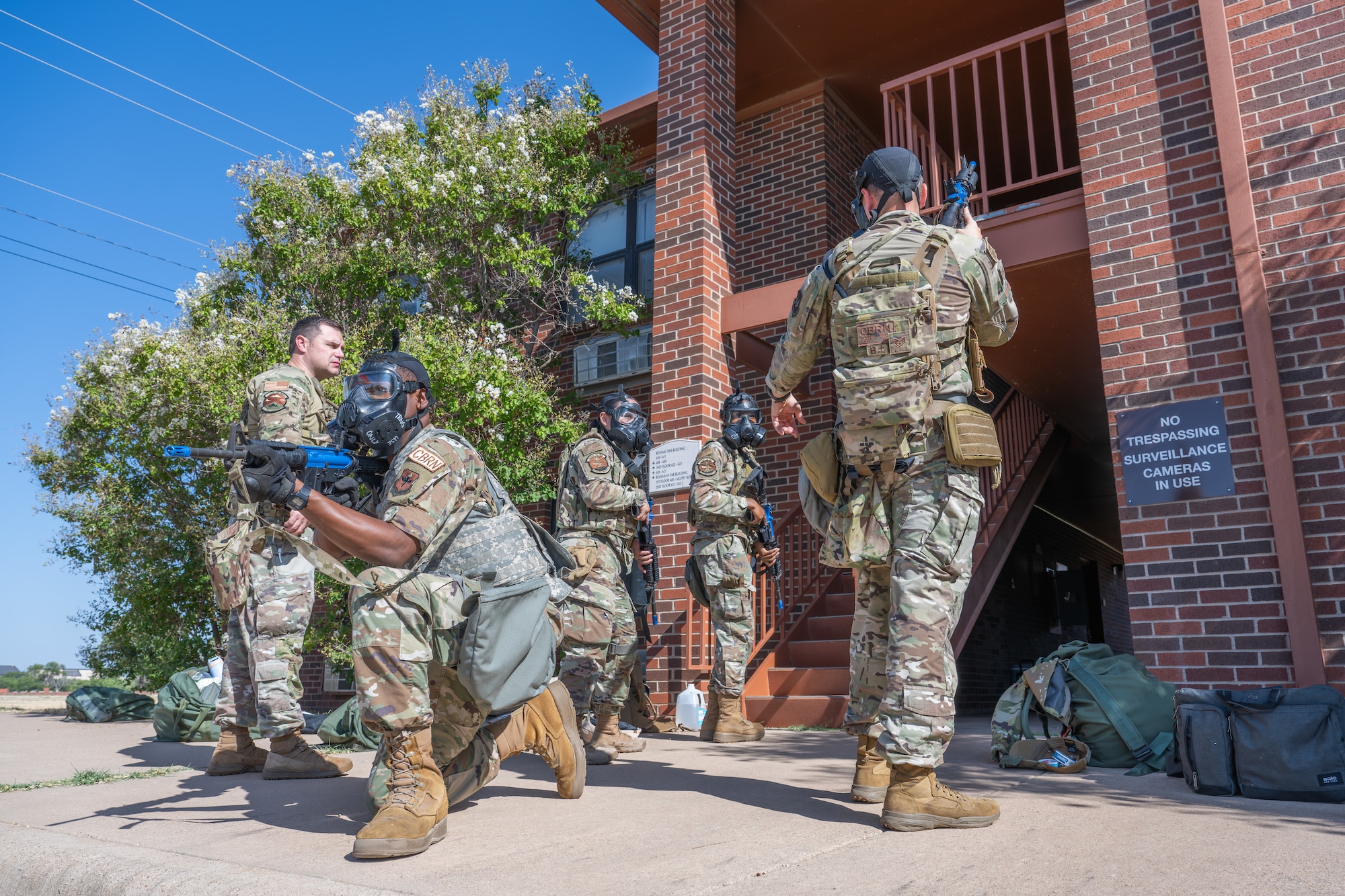 U.S. Airmen prepare for drills during the Southwest Showdown training event at Dyess Air Force Base, Aug. 12, 2026. Emergency management flights from Dyess, Laughlin, Goodfellow, Tinker and Eglin Air Force Base trained on Expeditionary Prime Base Emergency Engineer Force requirements, mission planning and wartime response tasks during the four-day event hosted by the 7th Civil Engineer Squadron. (U.S. Air Force photo by Airman 1st Class Caleb Schellenberg)