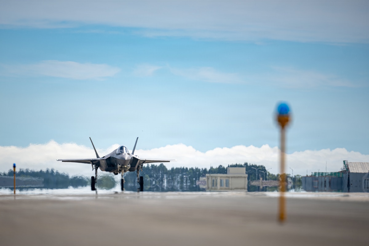 A U.S. Air Force F-35A Lightning II assigned to the 13th Fighter Squadron takes off in support of RED FLAG-Alaska 26-3.