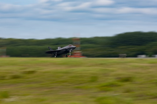 A U.S. Air Force F-35A Lightning II assigned to the 13th Fighter Squadron takes off in support of RED FLAG-Alaska 26-3.