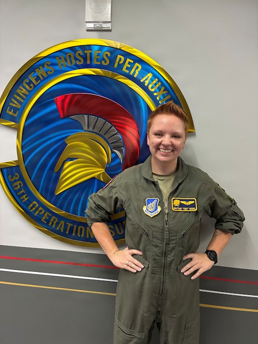 Air Force Capt. Brittnie Wedel, a 36th Operations Support Squadron air battle manager, directs air defense assets during Exercise Valiant Shield 26 at Andersen Air Force Base, Guam, July 1, 2026.
