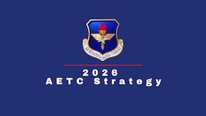 AETC shield on blue background with words 2026 AETC Strategy