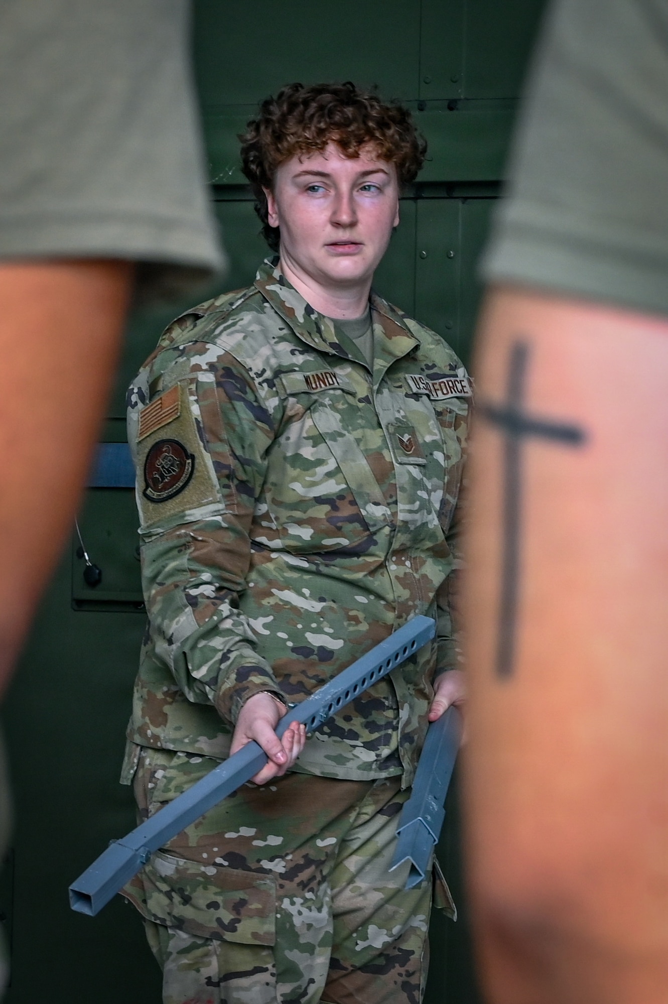 Pennsylvania Air National Guardsman Staff Sgt. Corissa Mundy, assigned to the 111th Force Support Squadron (FSS), instructs Force Support Squadron members assigned to the 111th Attack Wing, Pennsylvania Air National Guard, and the 149th Fighter Wing, Texas Air National Guard during a joint training at Biddle Air National Guard Base, Horsham, Pennsylvania, Aug. 17, 2026. The purpose of this training was to complete training required every 24 months, to ensure deployment readiness, and to work together with other wings. (Pennsylvania Air National Guard photo by Staff Sgt. Charles Casner)