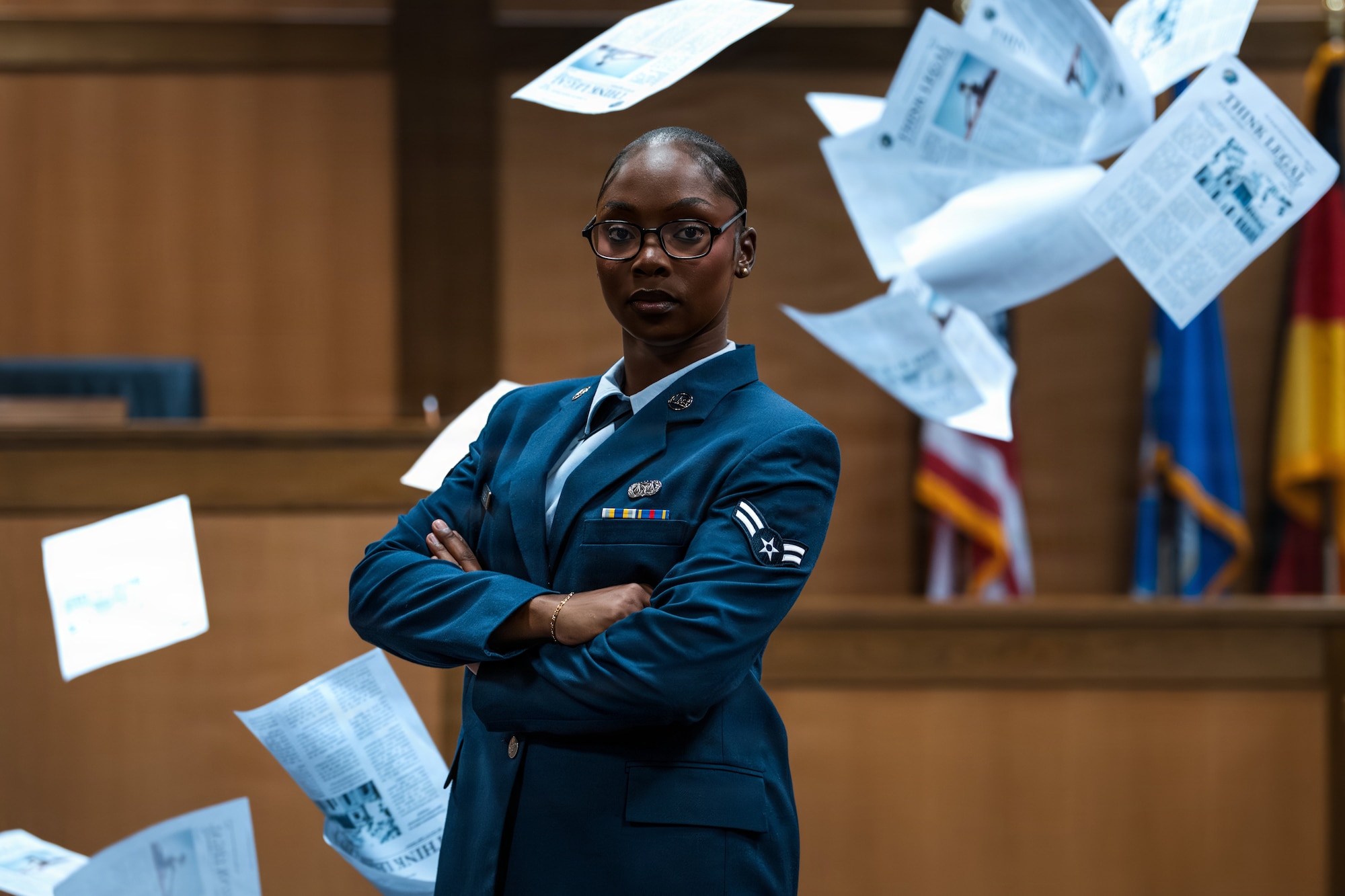 U.S. Air Force Airman 1st Class Mary-Alice Prosper, 86th Airlift Wing Judge Advocate military justice paralegal, poses for a portrait photo at Ramstein Air Base, Germany, Aug. 20, 2026.
