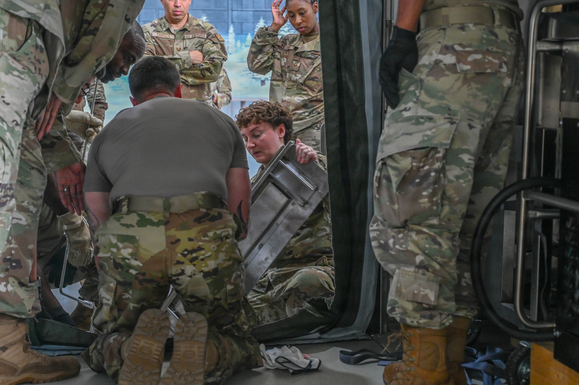 Pennsylvania Air National Guardsman Staff Sgt. Corissa Mundy, assigned to the 111th Force Support Squadron (FSS), instructs Force Support Squadron members assigned to the 111th Attack Wing, Pennsylvania Air National Guard, and the 149th Fighter Wing, Texas Air National Guard during a joint training at Biddle Air National Guard Base, Horsham, Pennsylvania, Aug. 17, 2026. The purpose of this training was to complete training required every 24 months, to ensure deployment readiness, and to work together with other wings. (Pennsylvania Air National Guard photo by Staff Sgt. Charles Casner)