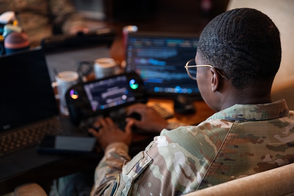 U.S. Army 1st Lt. Makya Stell with the Oklahoma National Guard Defensive Cyber Operations Element, participates in cyber incident response training during Exercise Pahlawan Warrior 26 in Bandar Seri Begawan, Brunei, Aug. 13, 2026. Pahlawan Warrior is a biennial bilateral exercise between U.S. Army Pacific and the Royal Brunei Armed Forces designed to enhance readiness, interoperability, and the enduring partnership between the two nations in support of a free and open Indo-Pacific. (Oklahoma National Guard photo by Sgt. Danielle Rayon)