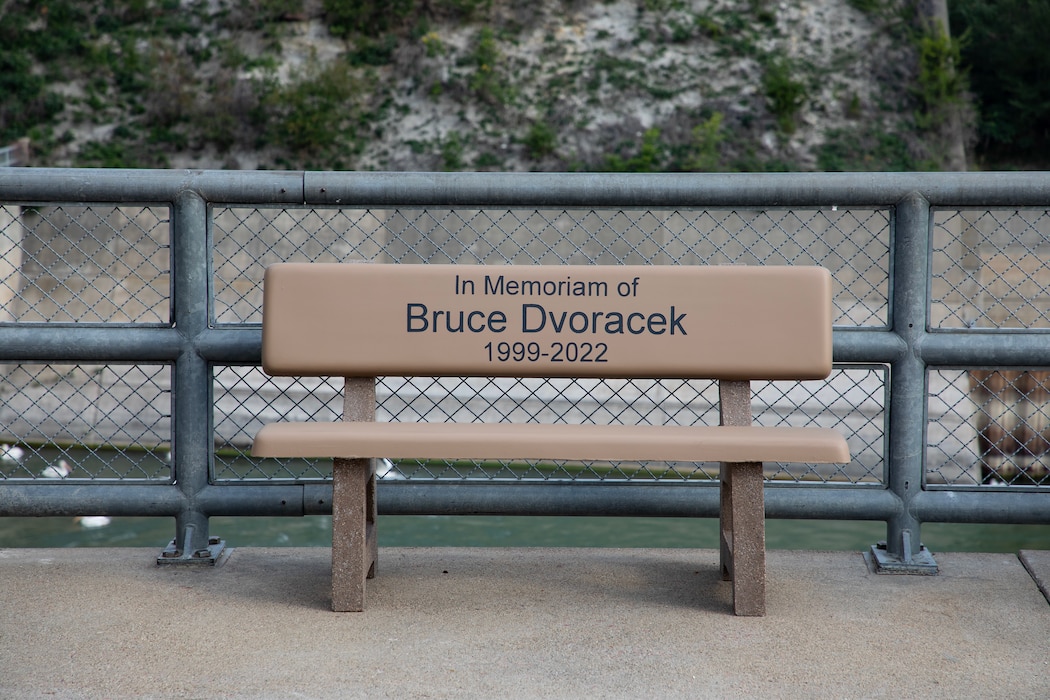 A photo from a memorial bench dedication ceremony and tour.