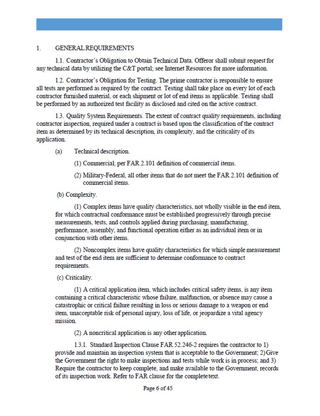 Example of DLA C&T separate requirements page.