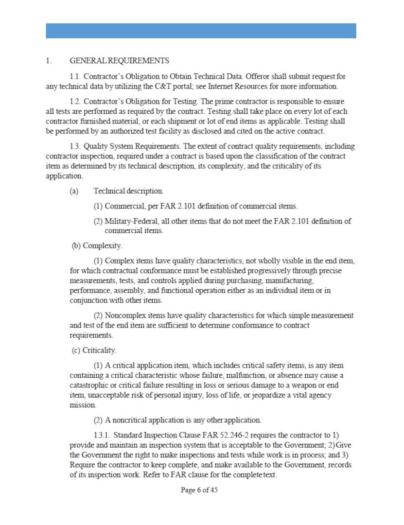 Example of DLA C&T separate requirements page.