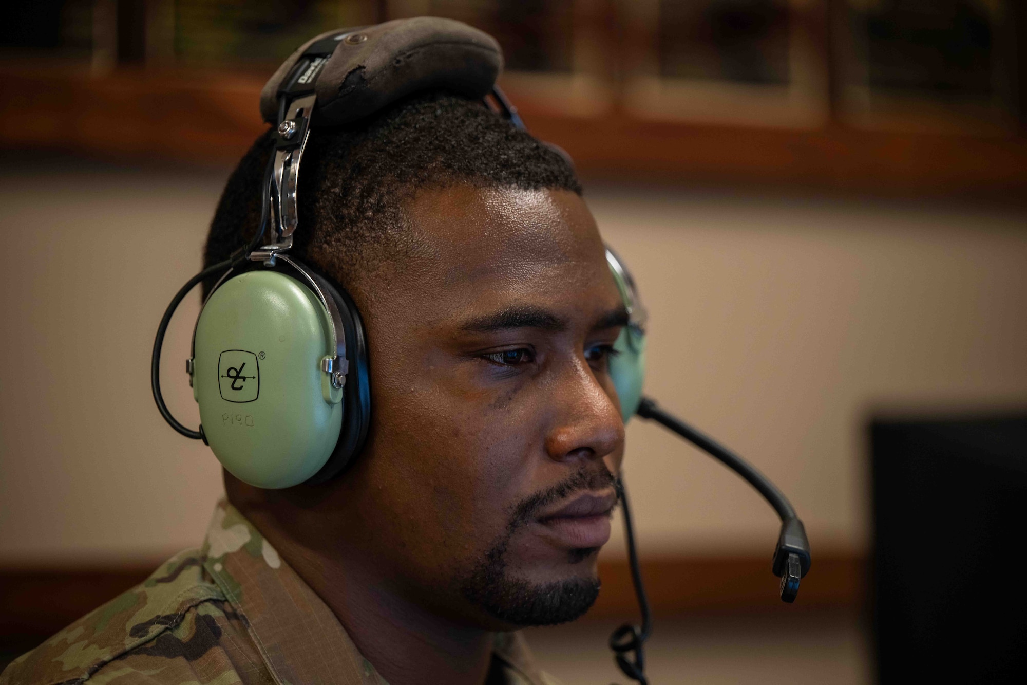U.S. Air Force Senior Airman Vicen’te [AA1.1]Thompkins, 337th Air Control Squadron weapons simulation technician, operates a simulation console at Tyndall Air Force Base, Florida, July 28, 2026.