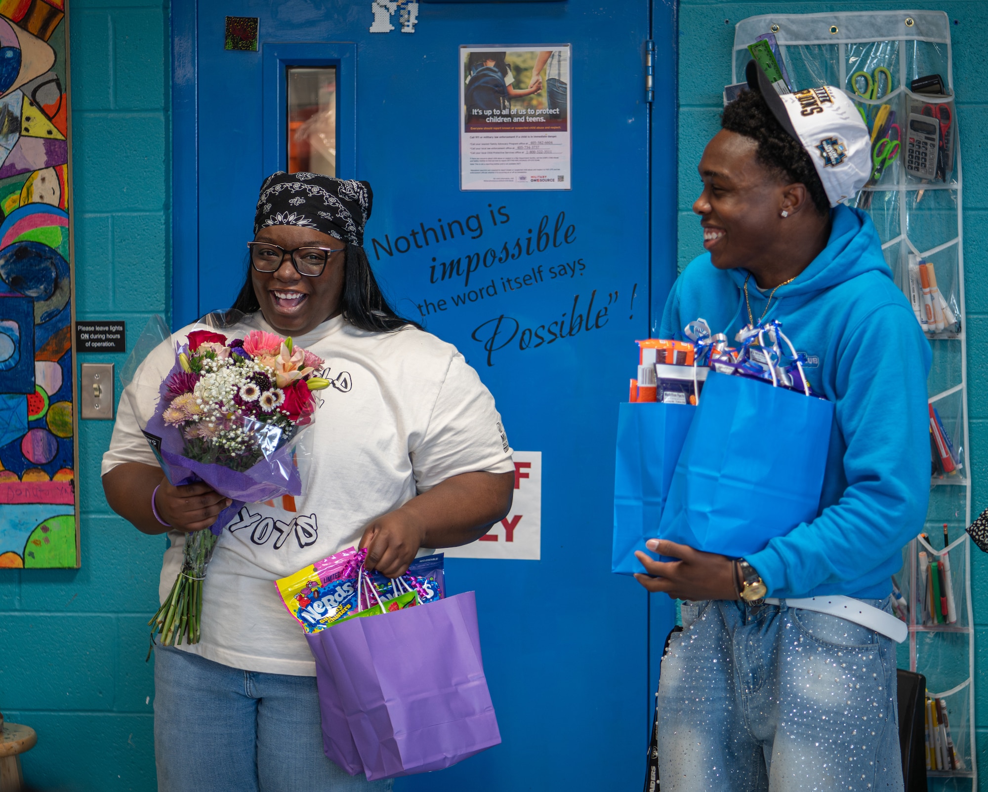 Mentor and youth receive gifts