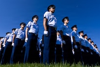 Basic cadets from the U.S. Air Force Academy Class of 2030 stand in formation during the Acceptance Day Parade at Stillman Field in Colorado Springs, Colo., Aug. 5, 2026. The parade marks the conclusion of Basic Cadet Training and formally welcomes the Class of 2030 into the Cadet Wing as fourth-class cadets after six weeks of mental, physical and military training. (U.S. Air Force photo by Ray Bahner)