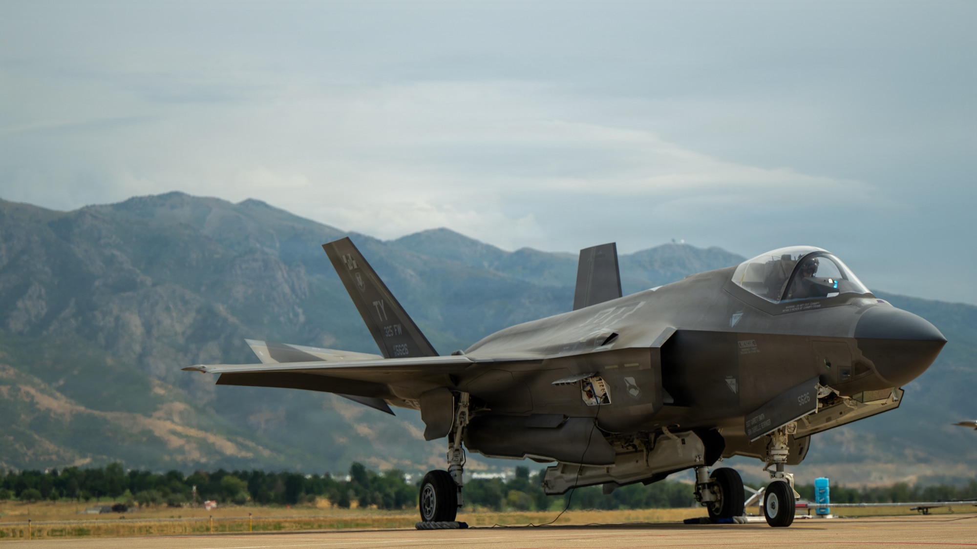 A U.S. Air Force F-35A Lightning II aircraft assigned to the 95th Fighter Squadron sits on the flightline during Weapons System Evaluation Program-Combat Hammer 26.07 at Hill Air Force Base, Utah, Aug. 11, 2026.