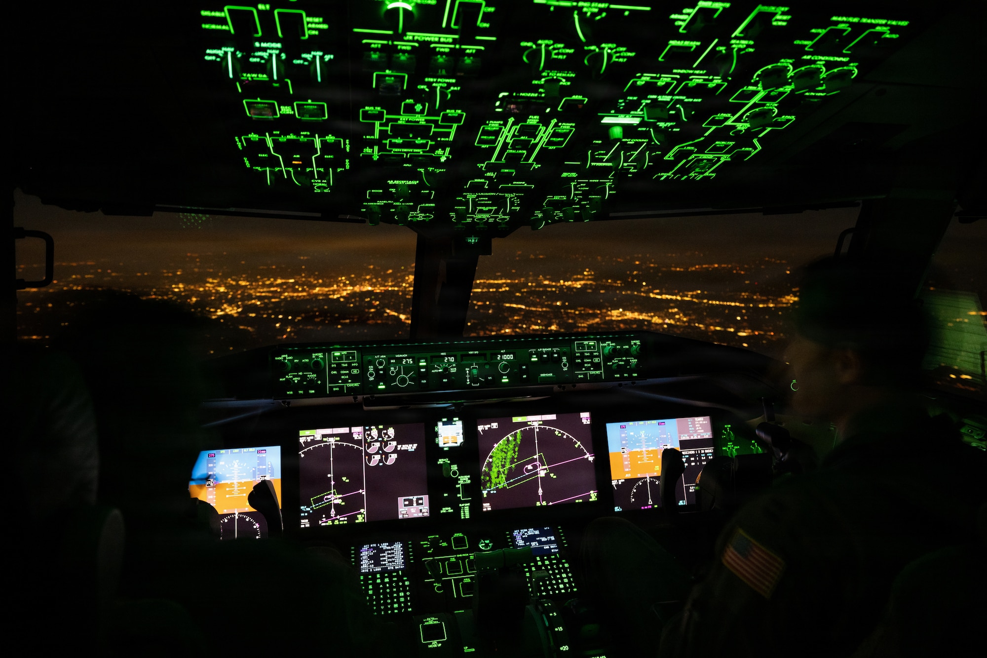 U.S. Air Force Maj. Cameron Sperry and Capt. Blake Jones, 2nd Aerial Refueling Squadron pilots, fly a KC-46A Pegasus aircraft across the United States, July 29, 2026.