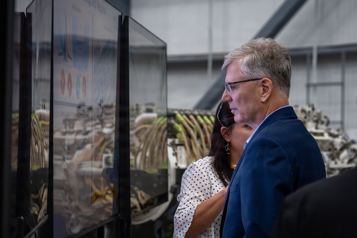 Secretary of the Air Force Troy Meink tours the National Institute for Aviation Research facility in Wichita, Kansas, Aug. 12, 2026. Secretary Meink met with aviation experts to learn more about the research and technology capabilities that help strengthen the nation’s aviation industry and support the future of airpower. (U.S. Air Force photo by Airman Daniel Obi)