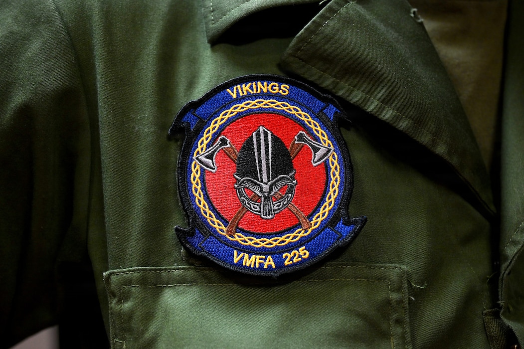 U.S. Marine Corps Pfc. Braden Curtis, Marine Fighter Attack Squadron 225 flight equipment technician, wears a VMFA 225 patch during RED FLAG-Alaska 26-3 at Eielson Air Force Base, Alaska, Aug. 19, 2026.