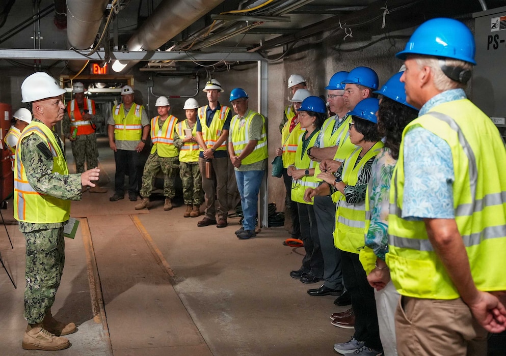 Cmdr. Francisco Barreto, decommissioning director, Navy Closure Task Force-Red Hill (NCTF-RH) speaks to members of the Hawaii Department of Health and the Environmental Protection Agency during a site visit to the Red Hill Bulk Fuel Storage Facility (RHBFSF) in Honolulu, Aug. 4, 2026. Charged with the safe decommissioning of the RHBFSF, NCTF-RH was established by the Department of the Navy as a commitment to the community and the environment. NCTF-RH continues to engage with the people of Hawaii, regulatory agencies, and other stakeholders as it safely and deliberately decommissions the facility. (U.S. Navy photo by Mass Communication Specialist 1st Class Glenn Slaughter)