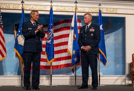 U.S. Air Force Lt. Gen. Paul Fast, chief of the Air Force Reserve Command and commander of the Air Force Reserve, receives applause