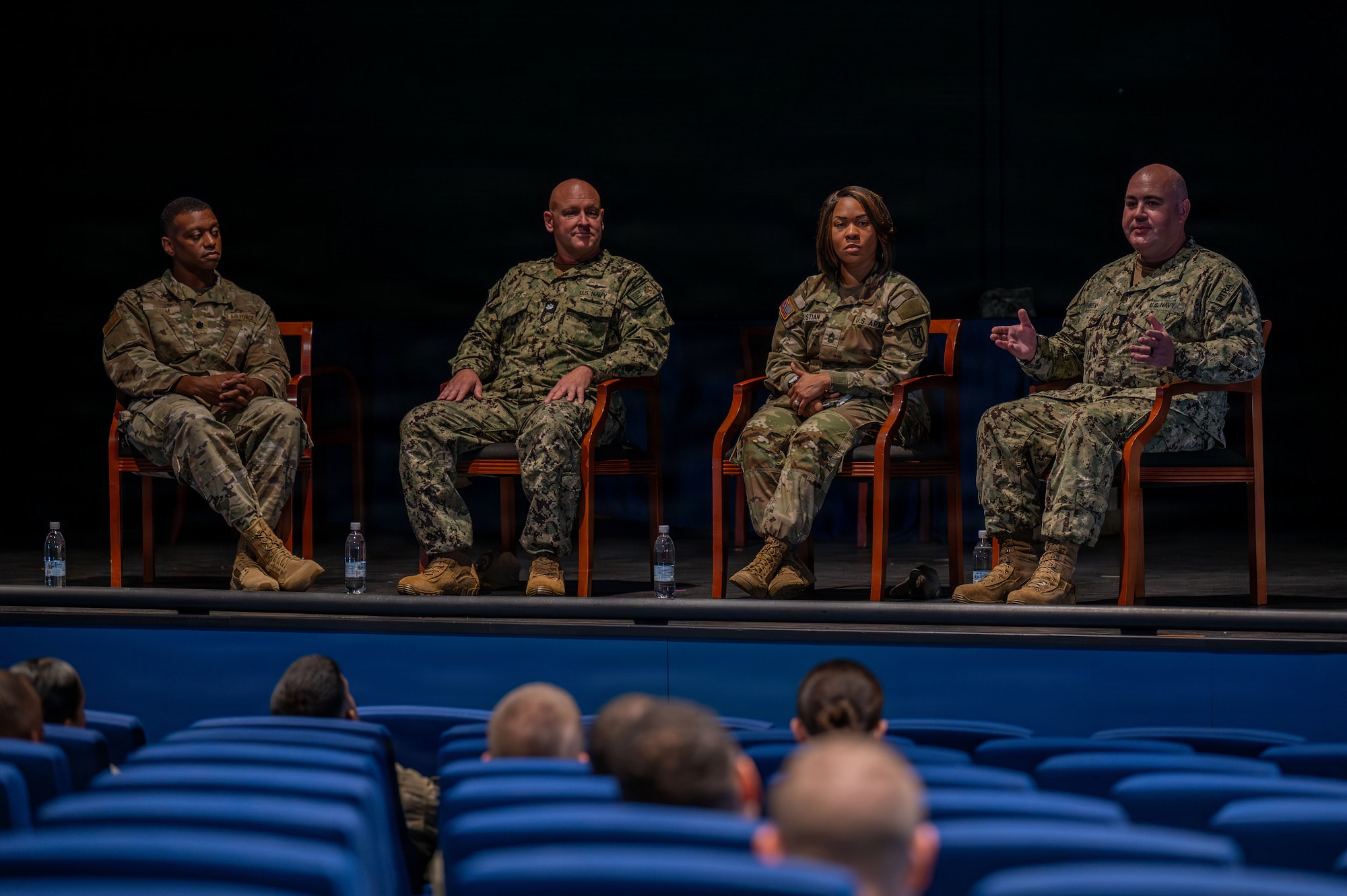 U.S. Navy Chief Hospital Corpsman Jeremiah J. Haven, Defense Threat Reduction Agency Europe, far right, speaks to participants during the Kaiserslautern Military Community senior noncommissioned officer professional enhancement seminar at Ramstein Air Base, Germany, Aug. 18, 2026.