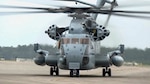 CH-53E helicopter taxing on runway