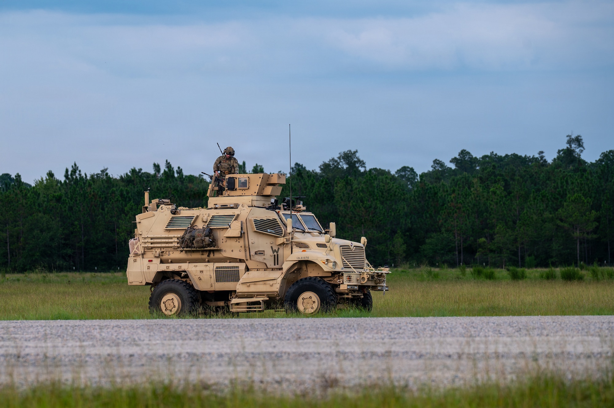 Military vehicle parked.