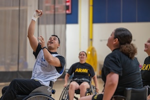 A group of people in wheelchairs