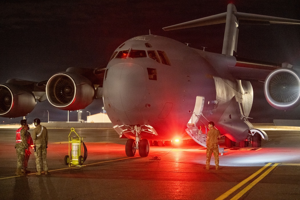 Airmen working on a C-17