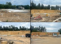 Photo collage of houses being built