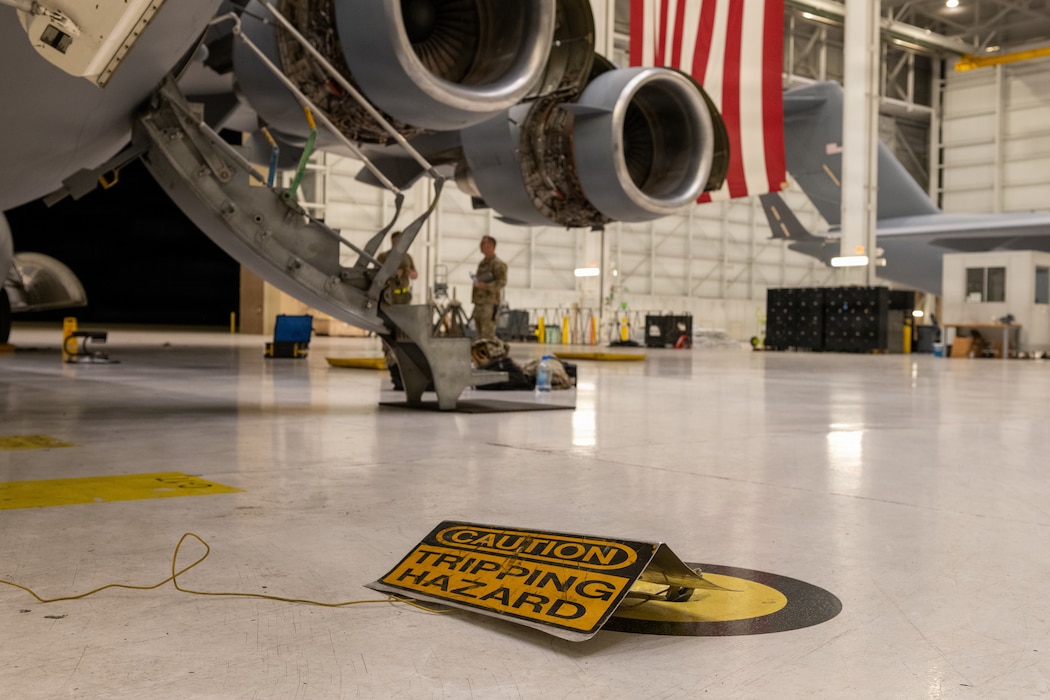 A tripping hazard sign