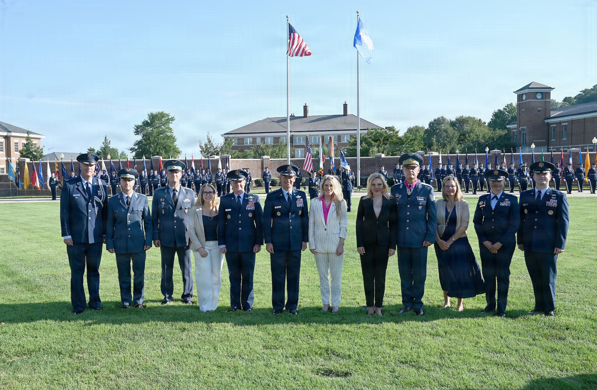 Air Force Chief of Staff Gen. Ken Wilsbach, the Commander, Bulgarian Air Force Maj. Gen. Nikolay Rusev, and other distinguished leaders pose for a group photo.
