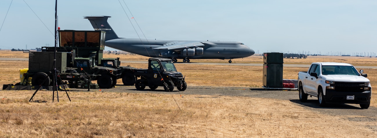 Aircraft taxiing near a mobile control tower