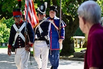 Members of the Maryland Society, Sons of the American Revolution Color Guard post the colors during a Battle of Bladensburg Wreath-Laying Ceremony at Historic Congressional Cemetery in Washington, D.C., Aug. 24, 2026. The ceremony honored members of the D.C. Militia who answered the call to defend the nation’s capital during the Battle of Bladensburg in 1814 and recognized the enduring legacy of the Citizen-Soldier.