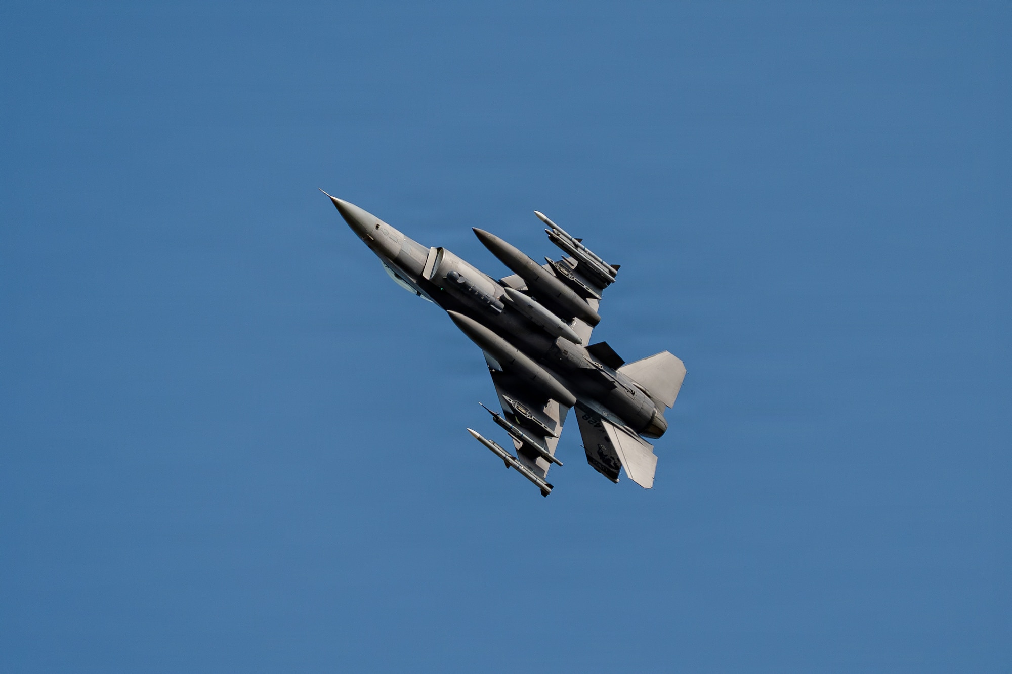 An F-16 Fighting Falcon assigned to the 114th Fighter Wing prepares to land during Operation EDGECRUSHER, a Combat Readiness Inspection at Joe Foss Field, South Dakota, Aug. 8, 2026.