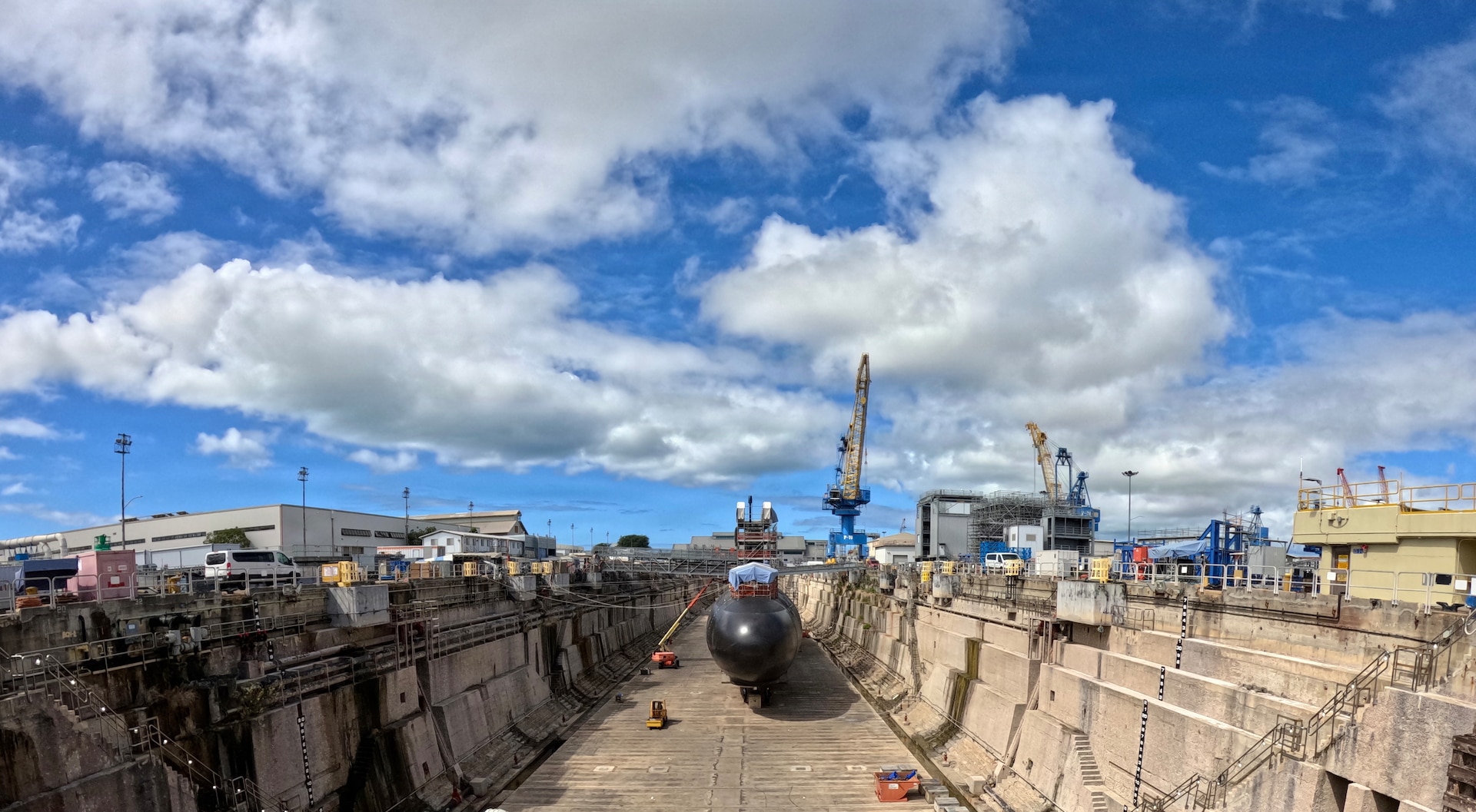 Virginia-class fast-attack submarine USS North Carolina (SSN 777) sits in Dry Dock 1 at Pearl Harbor Naval Shipyard and Intermediate Maintenance Facility (PHNSY & IMF), Aug. 10, 2026.