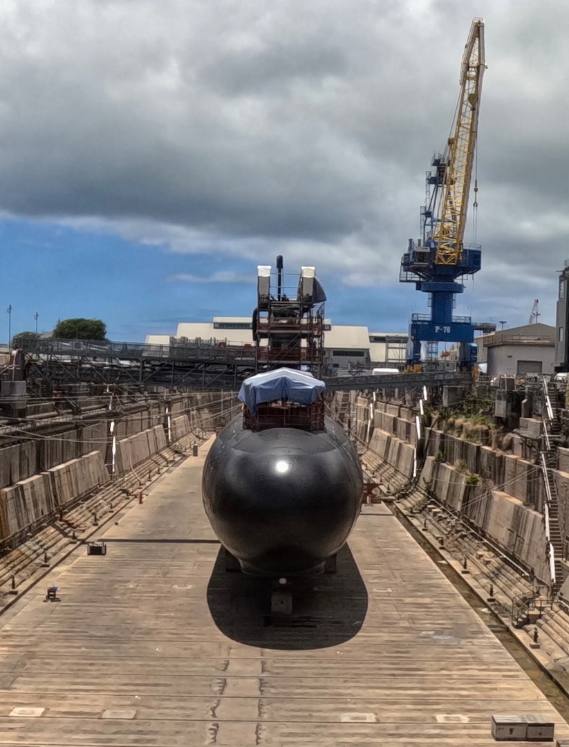 Virginia-class fast-attack submarine USS North Carolina (SSN 777) sits in Dry Dock 1 at Pearl Harbor Naval Shipyard and Intermediate Maintenance Facility (PHNSY & IMF), Aug. 10, 2026.