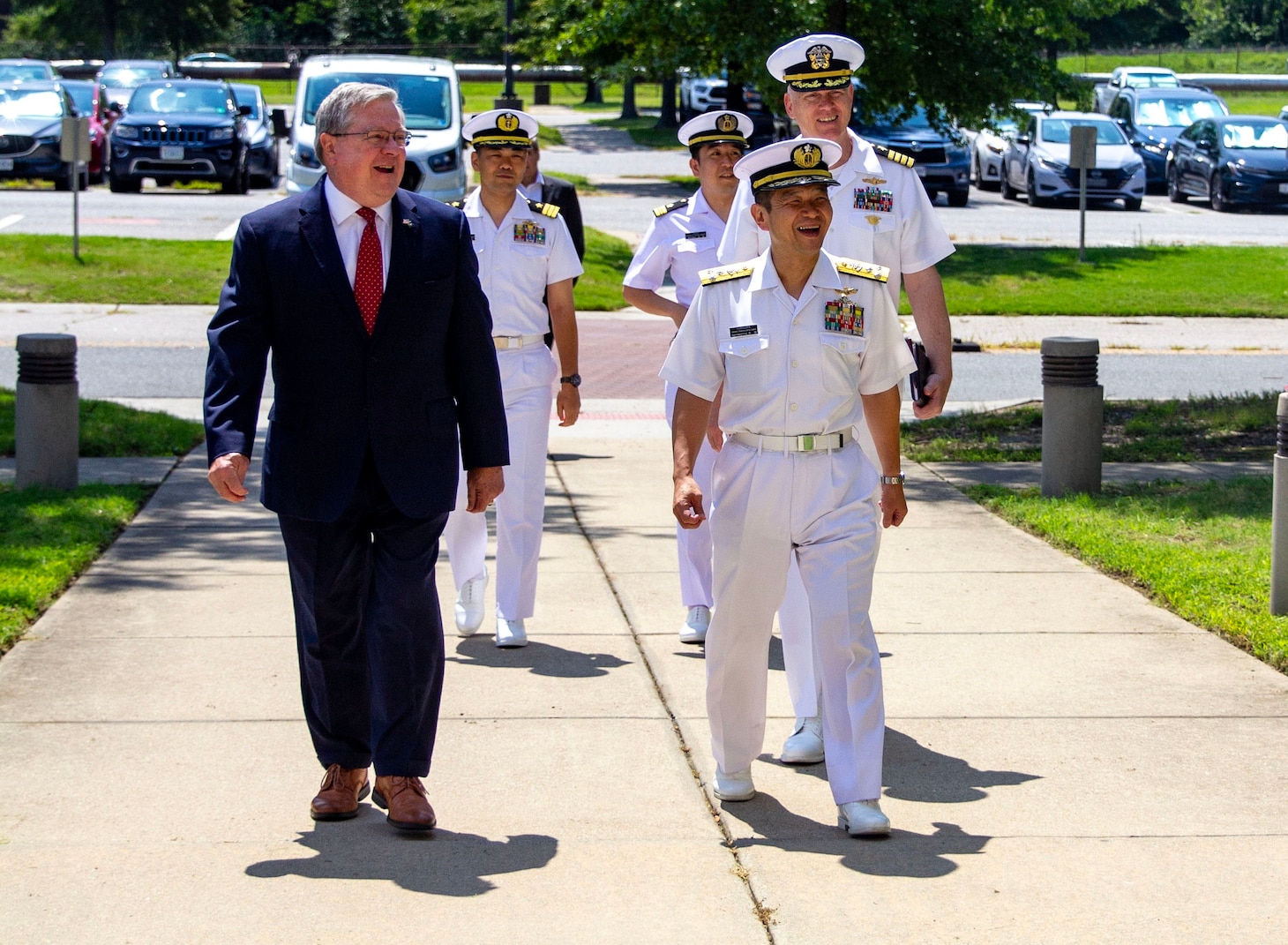 Mr. Michael Durkin, Director, Navy Warfare Development Center (NWDC),welcomed Vice Adm. Takeshi Yoshioka, Commander, Japan Maritime Self-Defense Force's Information Warfare Command to NWDC.