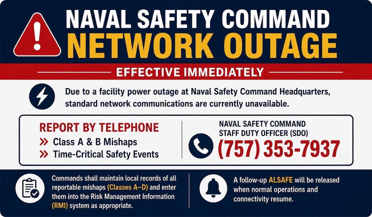 Naval Safety Command Network Outage Contact Information graphic