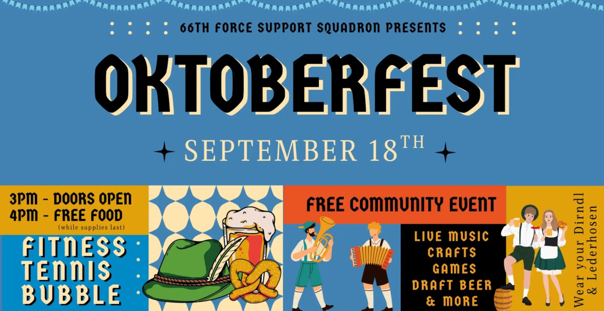 Oktoberfest informational graphic with art, date, time, location