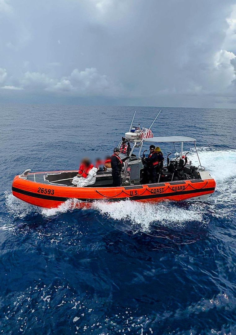Coast Guard Cutter Winslow Gressier's (WPC-1116) small boat crew transfers 15 aliens to the Bahamas, Aug. 21, 2026. A U.S. Customs Border Protection Air and Marine Operations law enforcement crew interdicted the vessel carrying the aliens, Aug. 18, off Miami Beach.