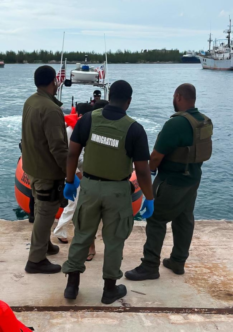 Coast Guard Cutter Winslow Greisser’s (WPC-1116) small boat crew transfer 15 aliens to Bahamian authorities Aug. 21, 2026. Following an interdiction, USCGC Winslow Gressier's small boat crew transfers 15 aliens to the Bahamas, Aug. 21, 2026