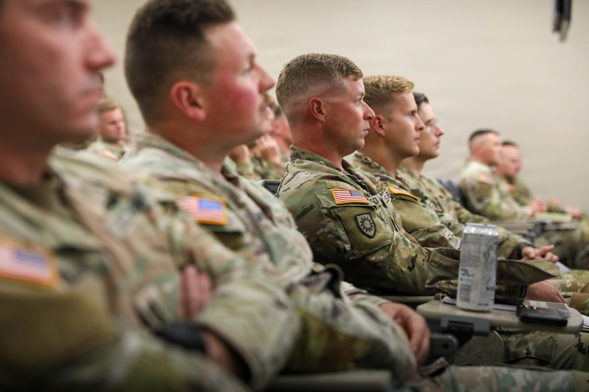 Kentucky National Guard officers and senior noncommissioned officers listen as U.S. Army Brig. Gen. Brian Wertzler delivers remarks during the pre-command course at Wendell H. Ford Regional Training Center in Greenville, Kentucky, Aug. 13, 2026.