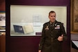 U.S. Army Lt. Col. John Barger speaks in front of the Kentucky Constitution at the Kentucky Historical Society prior to a promotion ceremony in Frankfort, Kentucky, Aug. 10. Barger was promoted to the rank of colonel during the ceremony. (U.S. Army National Guard photo by Milt Spalding)