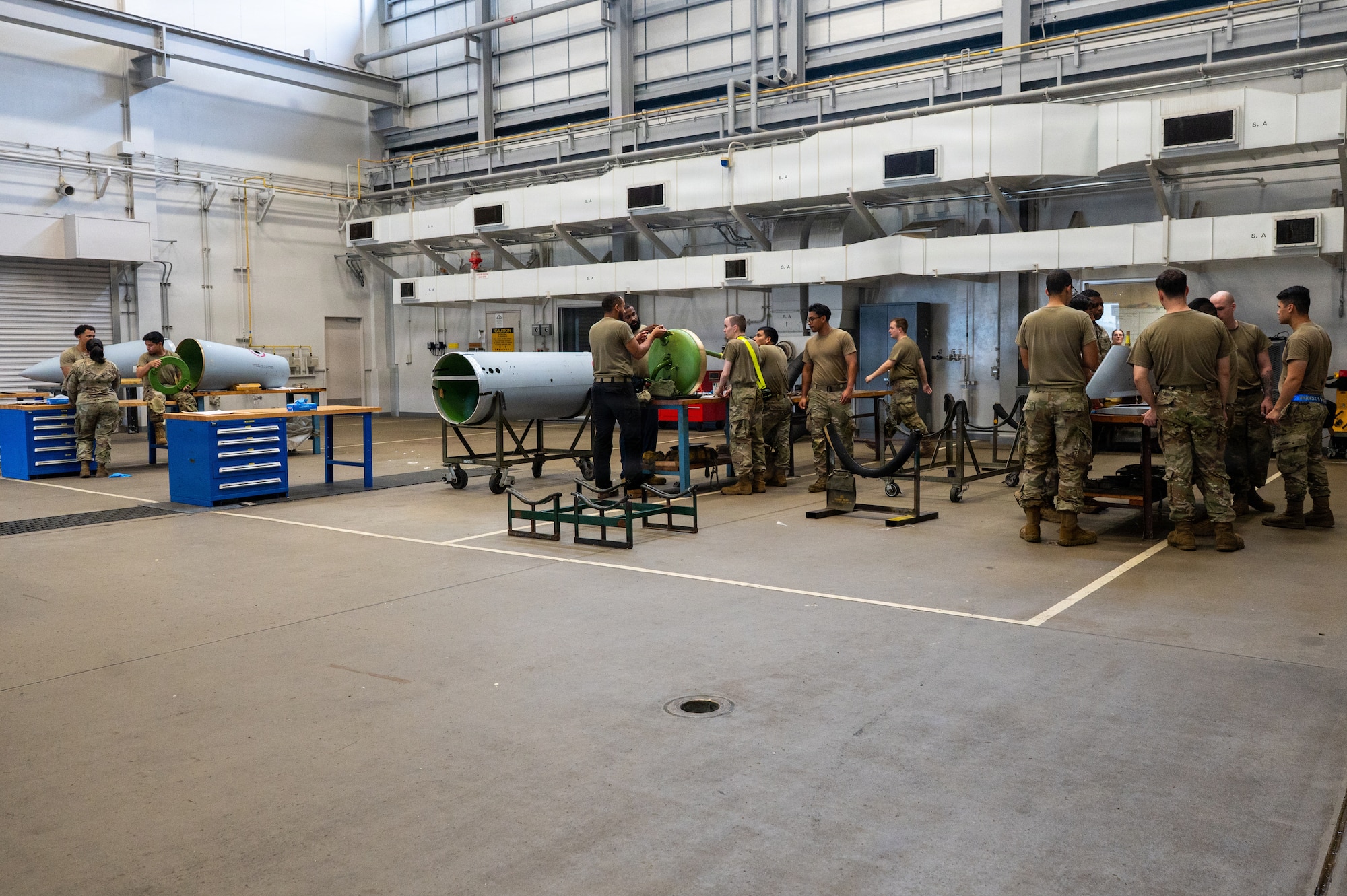 U.S. Air Force Airmen assemble external fuel tanks during Nestable Fuel Tank Build Up (NFTBU) training at Misawa Air Base, Japan, Aug. 25, 2026. The training expands the number of personnel capable of supporting fuel tank production, strengthening the 35th Fighter Wing’s ability to sustain combat airpower and meet operational demands across the Pacific. (U.S. Air Force photo by Airman 1st Class Angelica Winther)