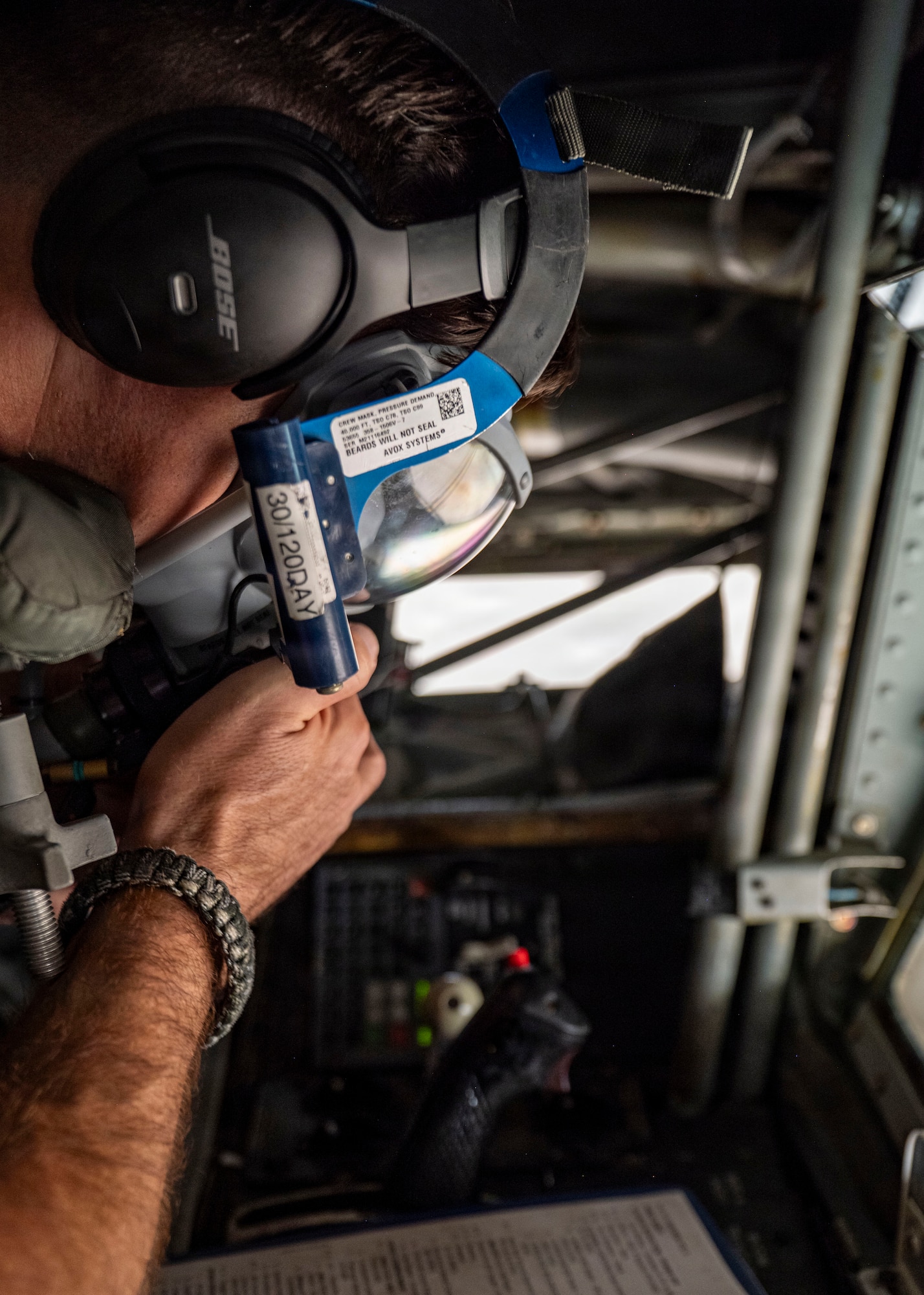 U.S. Air Force Master Sgt. Nathaniel Scheffel, 91st Air Refueling Squadron boom operator, conducts preflight checks on a KC-135 Stratotanker before a ceremonial flyover at MacDill Air Force Base, Florida, Aug. 20, 2026. The crew prepared the aircraft to honor retired U.S. Air Force Col. Jesse C. Bush Jr. during his interment ceremony at Arlington National Cemetery, Virginia. Bush, a World War II veteran and the last living survivor of the Berlin Airlift, served in the U.S. Air Force for more than 31 years. (U.S. Air Force photo by Senior Airman Monique Stober)