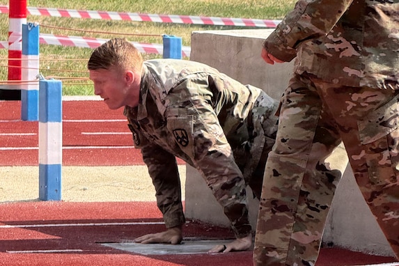 U.S. Army Reserve Capt. Tyler Davis participates in the combined obstacle course during the Interallied Confederation of Reserve Officers Military Competition (CIOR MILCOMP), Romania. August 2 – August 8, 2026.The CIOR MILCOMP is a three-day team competition consisting of NATO and Partnership for Peace nations. 
(U.S. Army Reserve courtesy photo)