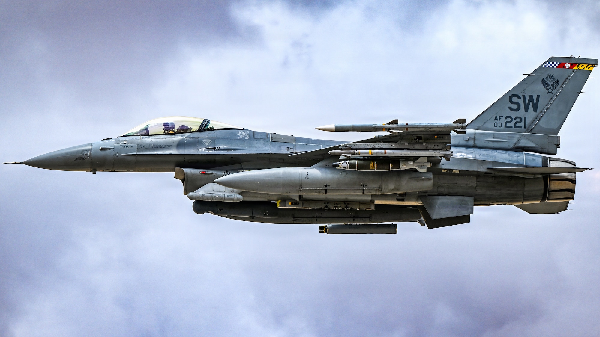 A U.S. Air Force F-16 Fighting Falcon takes off.