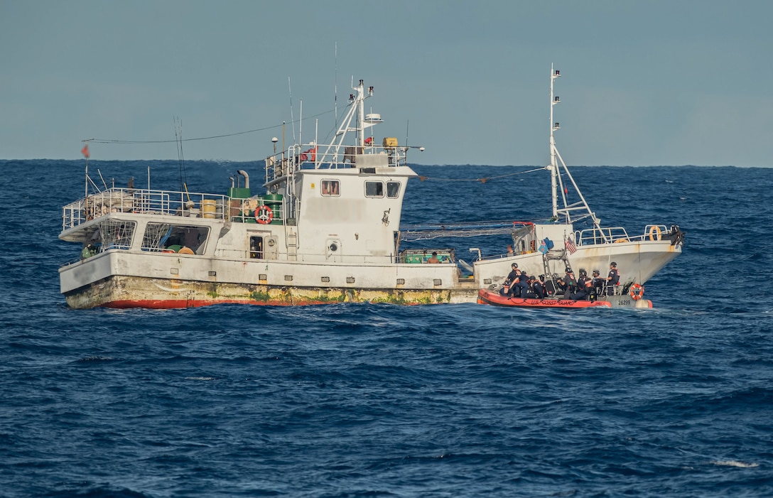 A U.S. Coast Guard 26-foot Over the Horizon Small Boat crew assigned to Coast Guard Cutter Harriet Lane (WMEC 903), prepares to conduct bilateral maritime law enforcement operations June 24, 2026. The crew conducted 26 customs inspections of foreign-flagged sailing vessels while collaborating with Fijian partners. (U.S. Coast Guard photo, courtesy CGC Harriet Lane)