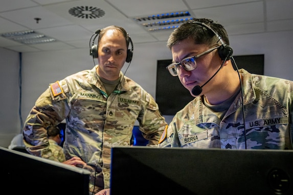 Soldiers from the 52d Air Defense Artillery Brigade joined U.S. Air Force airmen from the 606th and 103rd Air Control Squadrons and Marines from Marine Air Control Squadron 2 for an Air Defense Artillery Fire Control Officer, or ADAFCO, qualification event at the U.S. Air Forces in Europe – Air Forces Africa Air Warfare Center, Aug. 19-28. The training tested their ability to track and defeat complex aerial threats as a synchronized joint team.